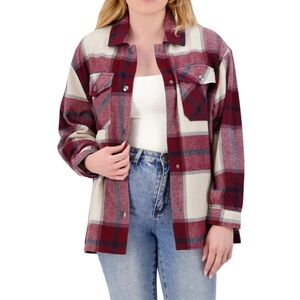 HFX Women's Plaid Flannel Shirt Snap Button Jacket Oversized Small